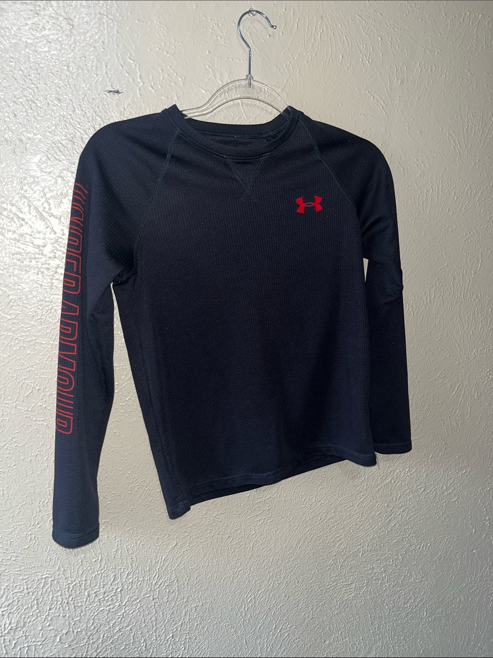Under Armour Black Long Sleeve Tee with Red Logo and Sleeve Script